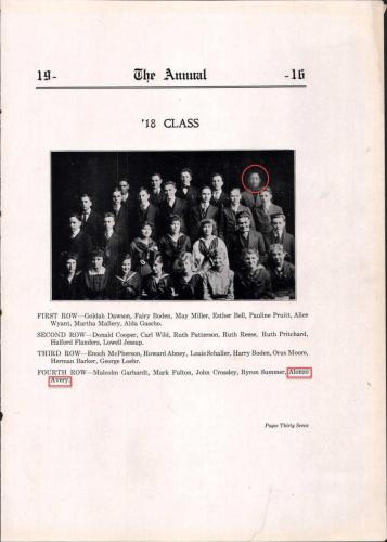 James Alonzo Avery Noblesville Yearbook 1916 (class of 1918)